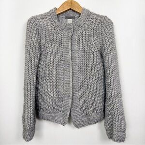 Cozy Chunky Knit Women Cardigan in Grey Wool Scandi Girl Size Medium Made Italy